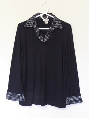 Notations woman black and white polka dot collar cuffs layered sweater size 1X